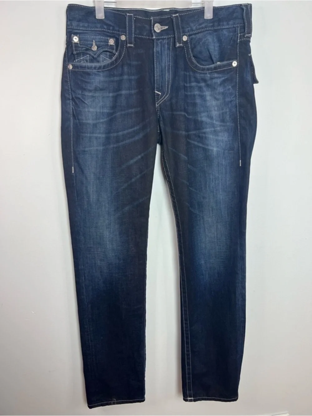 True Religion Skinny Jeans Dark Wash Flap Pocket Y2K Designer Denim 33x34